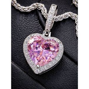 Stainless Steel Pink Heart Cross Necklace